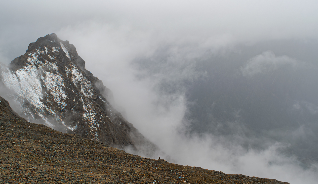 Baby Robson from near the hut with snow